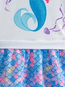 SHEIN Chica Joven Vestido sudadera con estampado de sirena bajo con fruncido - Blanco - Ver 6