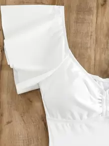 Swim Mod Summer Beach Women's Solid Color Smocked One-Piece Swimsuit