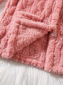 SHEIN Tween Girl 3D Bear Decor Hooded Teddy Coat - Pink - View 3