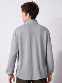 SHEIN 青少年男孩字母圖案POLO衫 - 灰色 - 查看 2