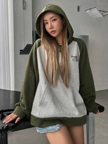 DAZY Slogan Graphic Raglan Sleeve Drawstring Hoodie Sweatshirt - Multicolor - View 5