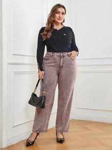 SHEIN Privé 大碼高腰直筒牛仔褲 - 彩色 - 查看 6