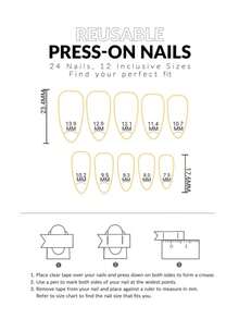 ROMWE Kawaii 24pcs Long Almond Floral Pattern Fake Nail & 1pc Nail File & 1sheet Tape - Multicolor - View 4