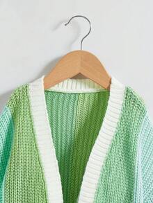 SHEIN 女小童撞色落肩袖開襟開衫 - 彩色 - 查看 4