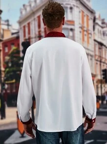 Manfinity Homme Men Plus Contrast Trim Pocket Patched Shirt - Red and White - View 2