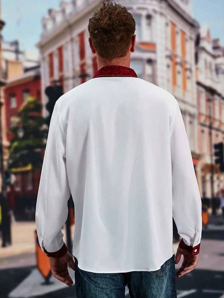 Men Plus Contrast Trim Pocket Patched Shirt