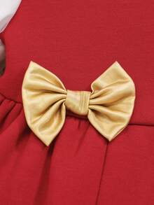 SHEIN Baby Girl Bow Front Contrast Mesh Bow Front Dress