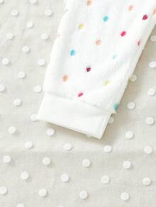 SHEIN Young Girl Polka Dot Pattern Flannel Sweatshirt & Sweatpants - White - View 3
