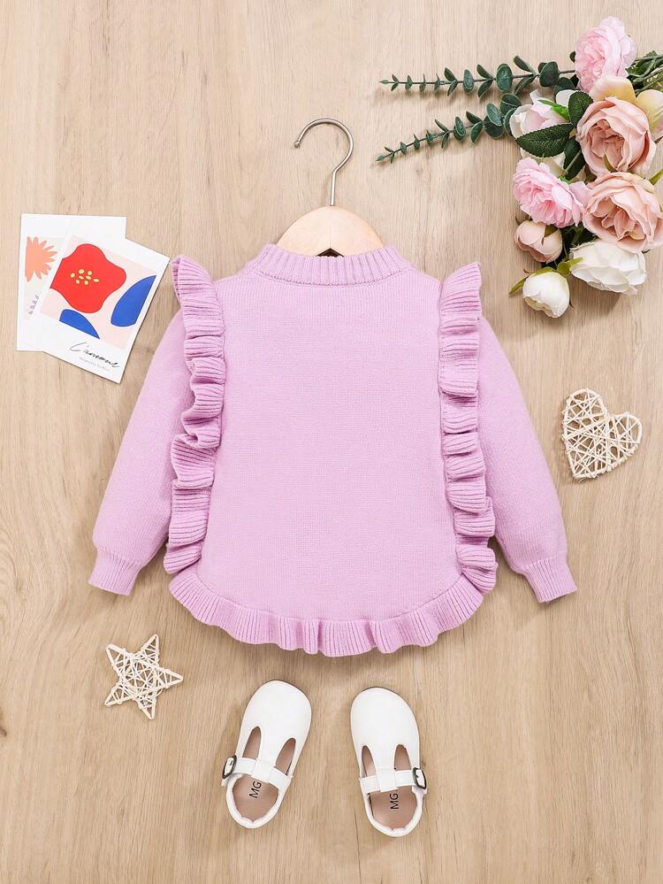 Baby Girl Ruffle Trim Cable Knit Sweater