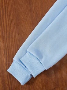 SHEIN Explorewe 女大童字母圖案拼接領落肩袖Polo領運動衫 - 藍色 - 查看 3