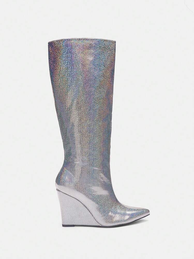 Glitter Platform Heel Long Boots