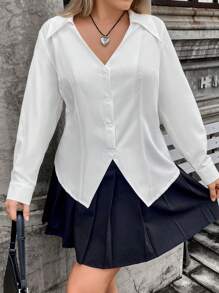 Flirla Plus Blouse Unicolore À Bouton Col En V