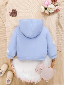 SHEIN 女婴云朵刺绣保暖内衬卫衣 - 藍色 - 查看 2