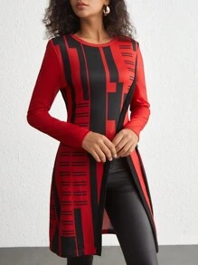 SHEIN Unity Camiseta con estampado geométrico con diseño con hebilla bajo asimétrico - Rojo - Ver 6