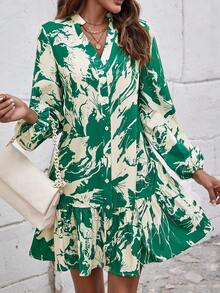 SHEIN Clasi 圖案印花缺口領荷葉邊娃娃裙 - 彩色 - 查看 6