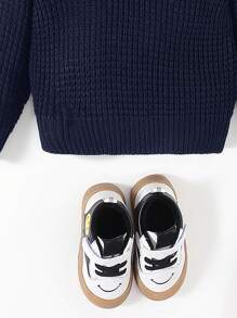 SHEIN Đứa bé trai Vòng cổ Áo len - Xanh đậm - Xem 3