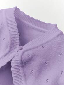 SHEIN 女嬰網眼針織素色開襟衫 - 淡紫色 - 查看 5