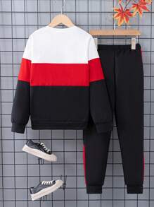 SHEIN Chico preadolescente Pantalones deportivos con sudadera con estampado de letra de color combinado - Multicolor - Ver 2