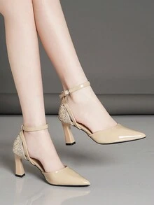 Ladies' Single High Heel Shoes With Pearl Glow - Apricot - View 3