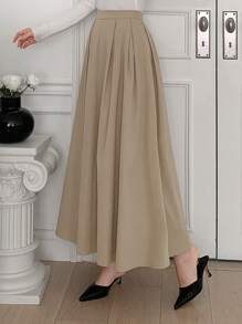 Dazy Star Solid Fold Pleated Longline Skirt Fall - Apricot - View 3