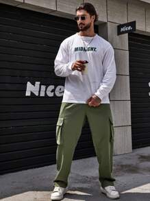Manfinity LEGND Men's Plus Size Loose Cargo Pants With Flap Pockets And Elastic Drawstring Waist - Black - View 6