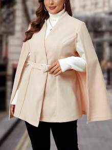 Flirla Plus Cloak Sleeve Belted Overcoat - Apricot - View 4