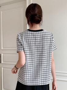 Dazy Star 格紋印花拼接邊T恤 - 黑色 - 查看 6