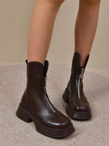 Women's Mid-calf Brown Boots - Brown - View 3