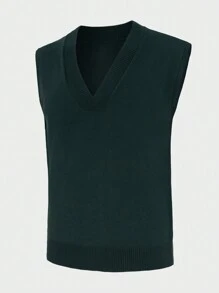 RueChic Men Solid V Neck Sweater Vest - 綠色 - 查看 3