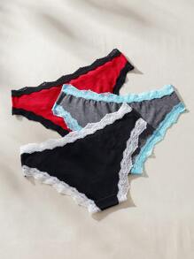 SHEIN Ropa Interior Femenina De Encaje Con Braguita De Triángulo - Multicolor - Ver 6