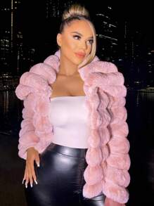SHEIN SXY Open Front Fuzzy Coat - Dusty Pink - View 1