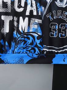 SHEIN 男大童人物和字母圖案連帽衫和運動褲 - 彩色 - 查看 3