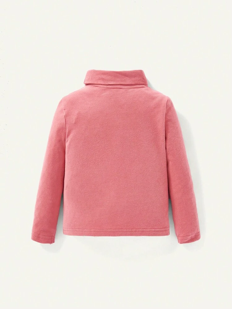 Baby Girl's Casual Solid Color Long Sleeve T-Shirt 2pcs Set With Half High Neckline