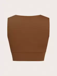 SHEIN Sports Solid Crop Sports Tank Top - Brown - View 9