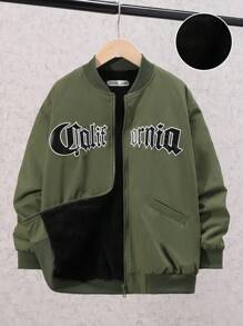 Cậu bé Tween Đồ họa Chữ cái Thả vai Dây kéo Áo khoác bomber Không có áo Hoodie - màu xanh lá - Xem 2