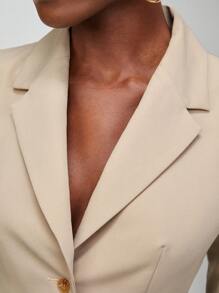 SHEIN Privé Cổ áo Crop Blazer - Màu Khaki - Xem 6