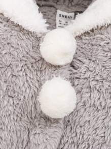 SHEIN 女嬰3D耳朵設計連帽珊瑚絨外套 - 粉色 - 查看 5