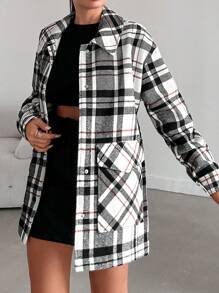 SHEIN Cottnline Women's Plaid Woolen Jacket - Black and White - View 5
