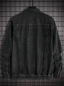 Manfinity Men Flap Pocket Denim Jacket Without Tee - Dark Grey - View 2