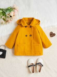 SHEIN Bebé niña Abrigo con doble bolsillo de doble botonadura con capucha