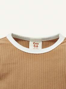 4入組嬰幼女士貼身睡衣裝，色塊撞色圓領長袖上衣與長褲套裝 - 卡其色 - 查看 8