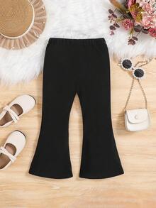 Young Girl Pearls Beaded Split Hem Flare Leg Pants - Black - View 2