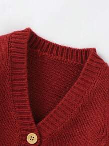 Baby Girl Bee & Floral Embroidery Button Front Cardigan - Burgundy - View 3