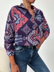 EURMUSE Geo Print Drop Shoulder Coat