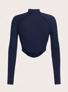 SHEIN EZwear Monogrammed Raglan Long-Sleeved Short-Fitting T-Shirt - Royal Blue - View 2