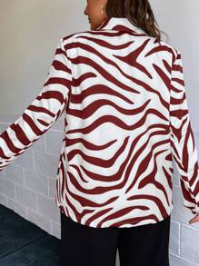 SHEIN Privé 大碼斑馬紋單釦西裝外套 - 紅白色 - 查看 2