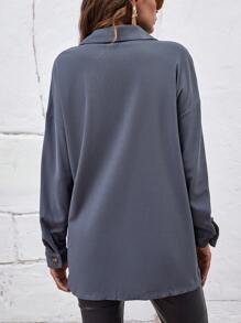 SHEIN LUNE Viền tương phản Túi có nắp Thả vai áo - Xám - Xem 2