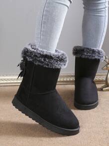 Women's Fashionable Flat Heel, Anti-skid, Wear-resistant, 2 Bowknot Decorated, Warm Snow Boots