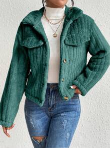 Lyxana Flap Detail Flannelette Jacket Fall Winter Cloth For Women - Green - View 5