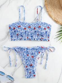 Swim Mod Summer Ladies' Floral Printed Shirred Bikini Set - Multicolor - View 3